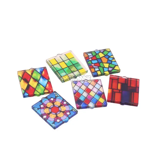 Marumine Block Glass Window 1x2x2 With Printing 18PCS 60601 60592 Church Assemblage Buildi Brick Construction Model Accessories 6