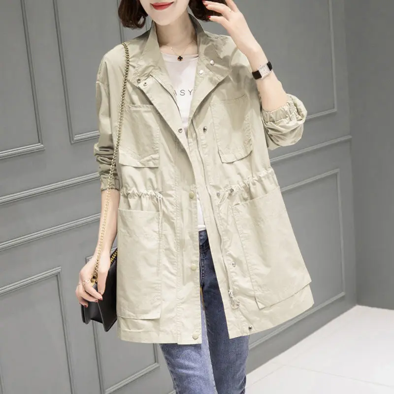 Female Coat Windbreaker Women Mid-Length Spring Autumn Jackets  New Large Size 5XL Zipper Outerwear Loose Casual Jacket womens parka Coats & Jackets