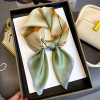 Luxury Print Spring Neck Tie Shawl 2024 Silk Square Scarf Women Wraps Female 70cm Hair Hand Wrist Headkercheif Hijab Bandana 1