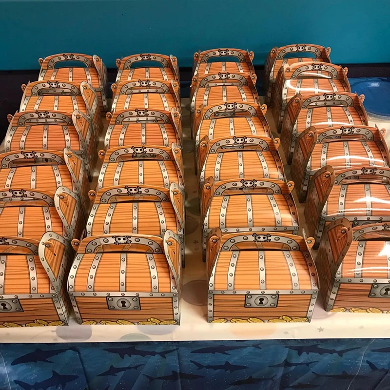 6Pcs Tema Pirata Treasure Treat Chest Candy Gift Box Dolcetto O Scherzetto Halloween Decor Kids Girl Boy Birhtday Party Decor Forniture