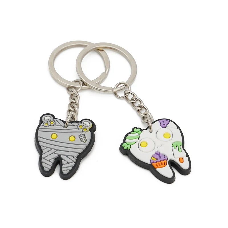 10pcs Tooth Shape Model Keychain PVC Keyring Cartoon Lovely Girls Kids Gift Pendant Teeth Key Chain
