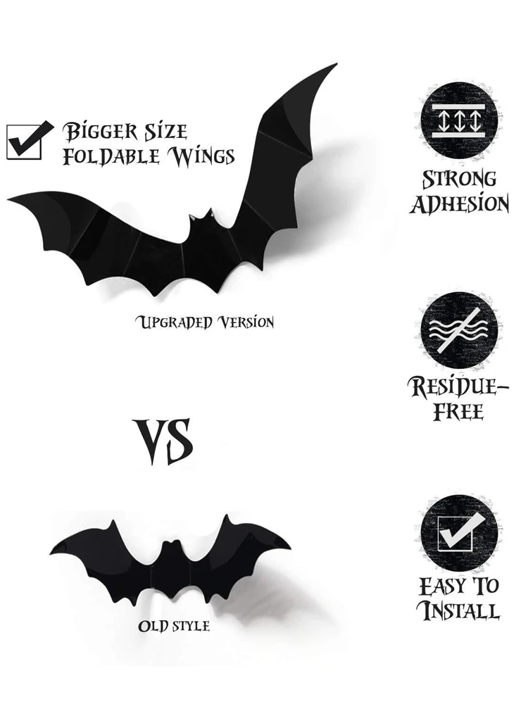 Halloween Decoration 3D Black PVC Bat Halloween Party DIY Decor Wall Sticker Bar Room Party Scary Decos Props