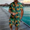 Hawaiian Flamingo Coconut Tree 3d Print Short Sleeve Shirt+Shorts 2Pcs Set Casual Beachwear Vacation 2 Piece Suits Men Clothing 3