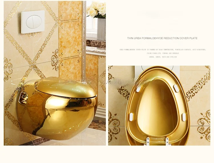 Ceramic Wall Mounted Toilet, Ceramic Gold Color Toilet