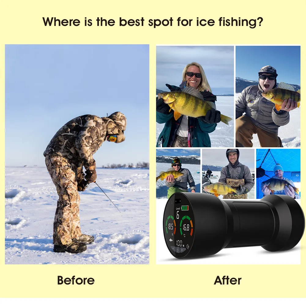 LUCKY FF202 Ice Fish Finder Ice Surface Detection 328ft/100m Depth Fishing Tool Support Russia Manual & Menu