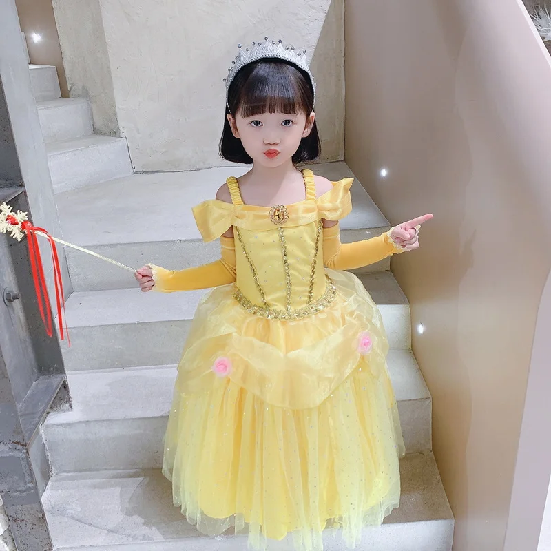 Маскарадное платье для девочек Belle Princess косплей-Вечеринки На Хэллоуин наряды на
