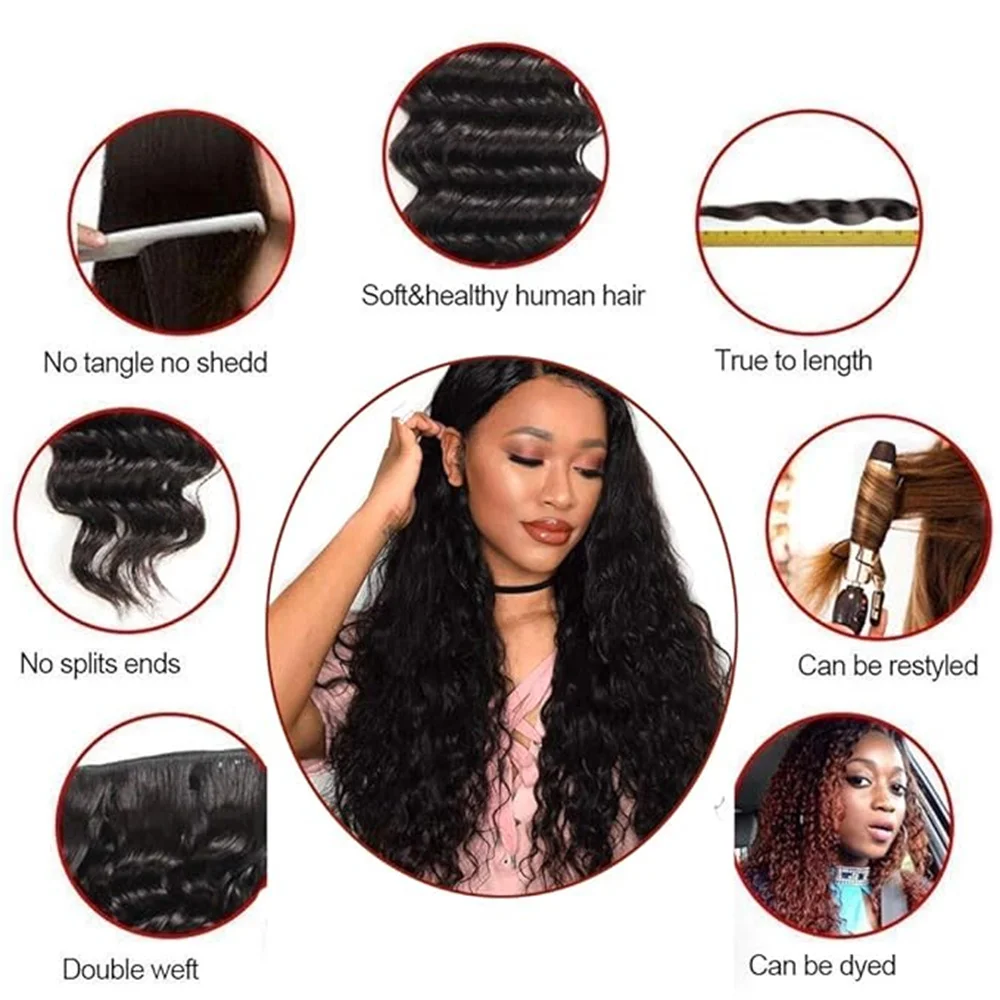 BAFU Brazilian Water Wave Human Hair Bundles With Closure 3 Bundles With 4X4 Lace Closure Natural Color For Black Women
