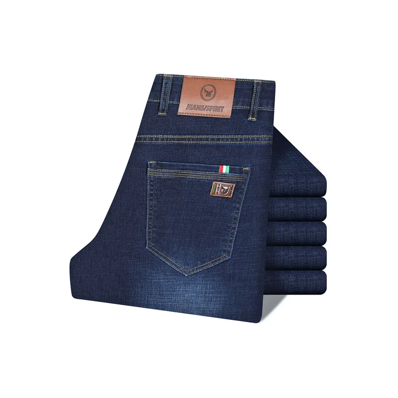 

Classic Style Midweight Men'sBusiness Stretch Regular Fit Jeans Autumn Blue Denim Trousers Male Brand Pants 2023 Mens Pants