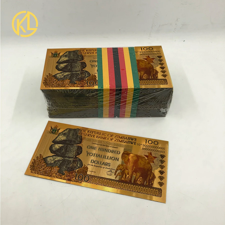 100pcs Zimbabwe Gold Banknote One Hundred Yottalillion Dollars Zimbabwe  Elephant Banknote For Nice Gift - Gold Banknotes - AliExpress