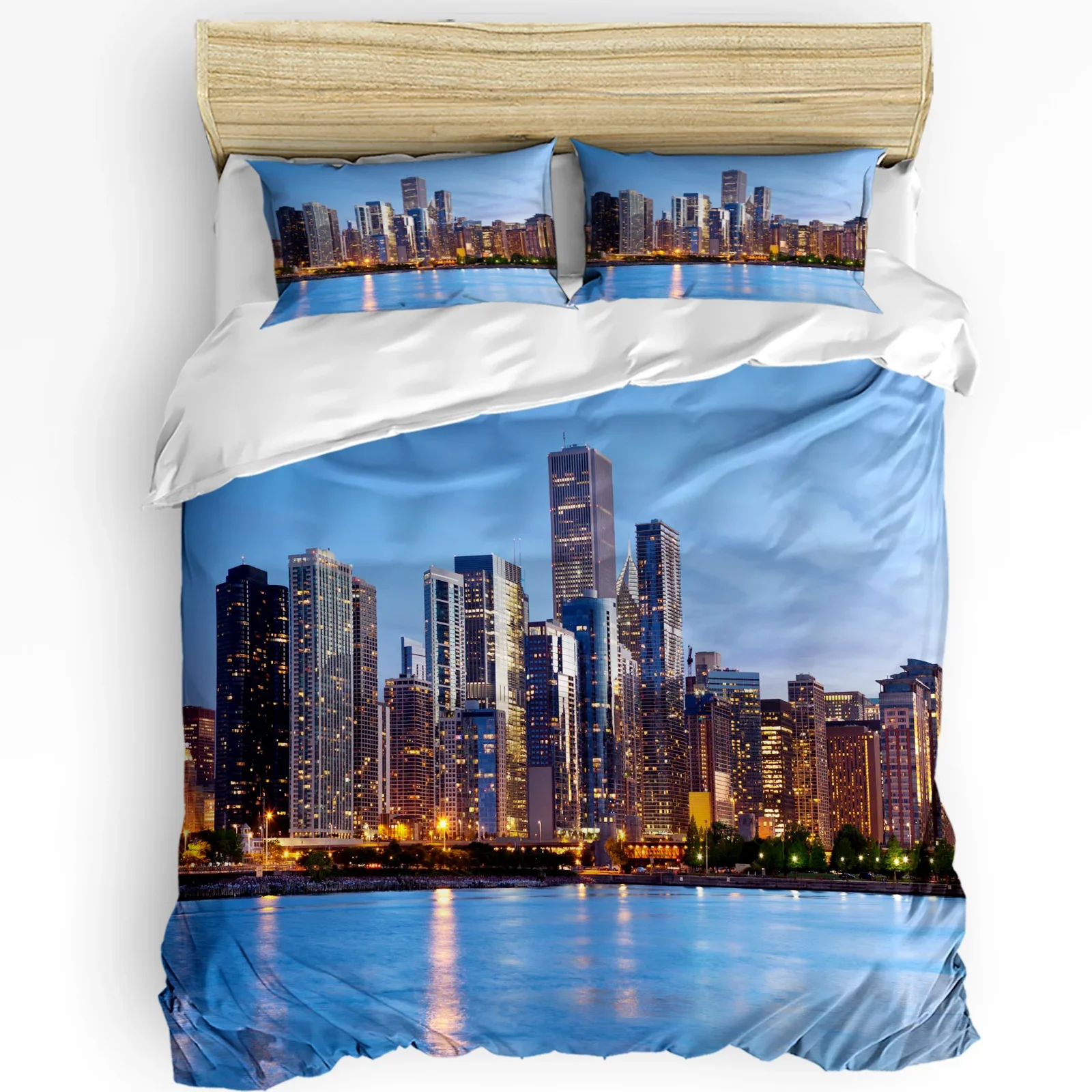City Building Sea Landscape Printed Comfort Duvet Cover Pillow Case Home Textile Quilt Cover Boy Kid Teen Girl 3pcs