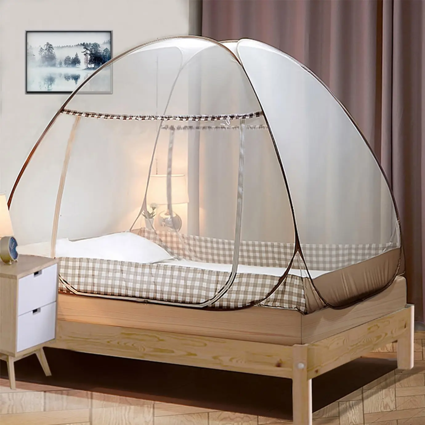 

Mosquito Net for Bed, Portable Double Door Pop-up Mosquito Netting with Net Bottom