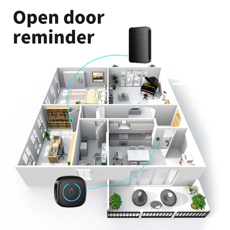 Wireless Doorbell CACAZI Split Door Chime Wireless Sensor Chime Adjustable 5 Volumes 60 Ringtone EU Plug