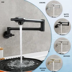 Brushed Gold Brass Pot Filler Kitchen Faucet Single Cold Single Hole Tap Rotate Folding Spout Chrome Black Sink Tap Wall Mounted