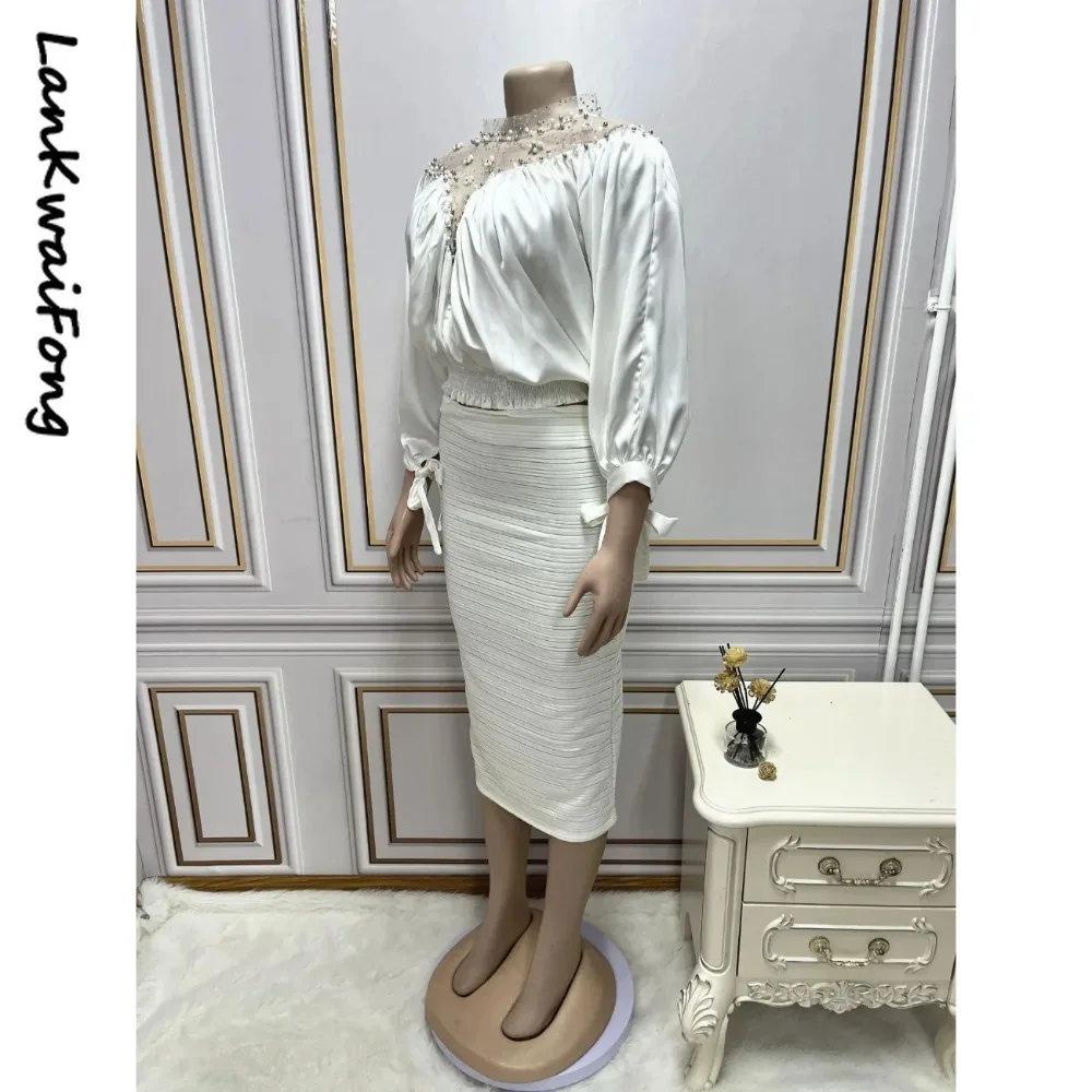 Women's Beaded Mesh Splicing Top and Pleated Skirt Suit, African Women's Clothing, High Fashion, 2024
