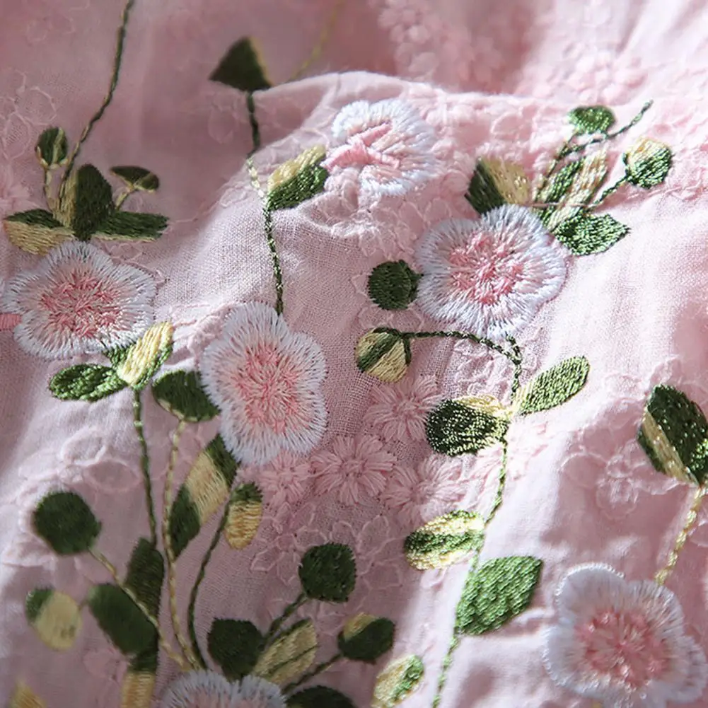 Women Retro Embroidery Flowers Pattern Shirt Tops Stand