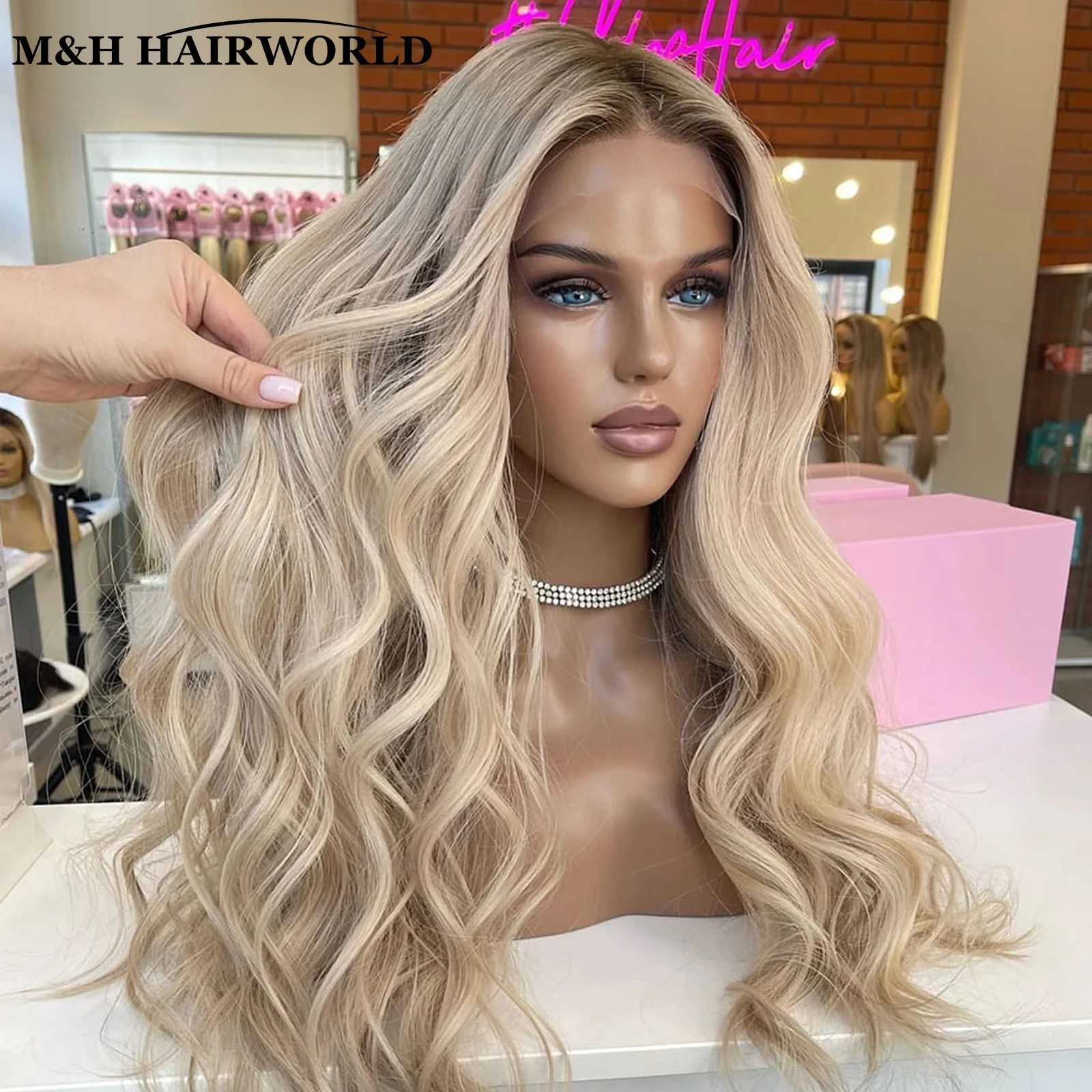 Highlight Ombre Ash Blonde Colored Wig 13x3 Curly Synthetic Lace Front Wigs Baby Hair Wavy Glueless Frontal Lace Wigs For Women