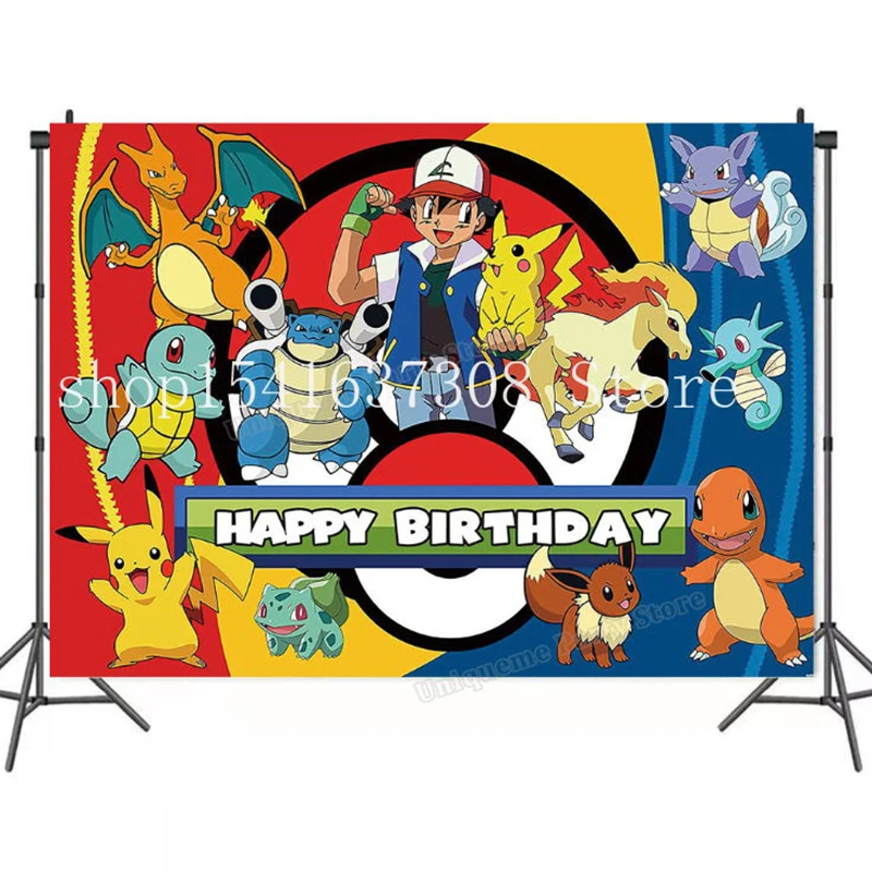 Bannière Joyeux Anniversaire Pokémon Pikachu, Fournitures de ixd' Anniversaire, Arrière-Plan Photo, Personnalisable