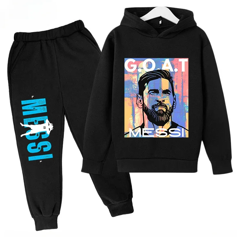 thumbnail image 1 of Conjunto de sudadera con capucha para niños de primavera, conjunto deportivo de 2 piezas, sudadera y pantalones, ropa para niños y niñas con estampado de Messi, ropa para bebés, 1 of 5