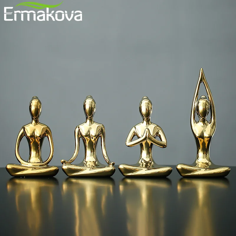 Ornament Crafts 12 Styles Abstract Art Ceramic Yoga Poses Figurine Porcelain Lady Figure Statue Home Yoga Studio Decor Ornament Miniature Figurines Miniature Ornament