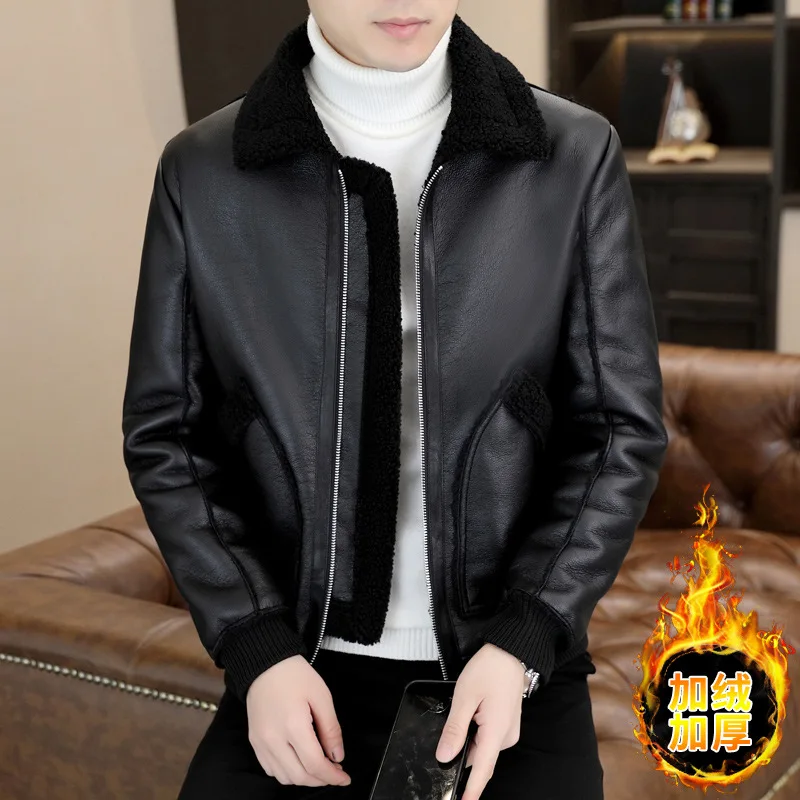 Winter Leather and Fur Integrated Jacket for Men Thickened and Warm Casual Leather Jacket Fashion Windproof Motorcycle Coat 2023