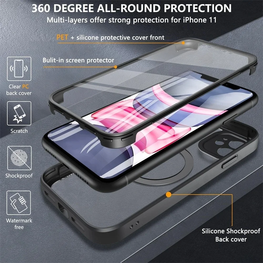 Ultimate 360° Shield: Magsafe Magnetic Ring Shockproof Case with Front & Back Protection