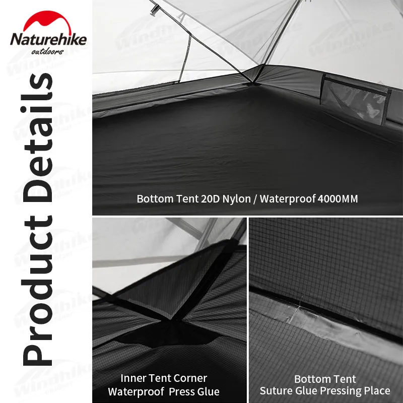 Camping Tent Portable Tent Naturehike Mongar 2 Ultralight Tent Waterproof Double Layer 20D Nylon Travel Camping Backpacking Hiking Tent 1-2 People with Mat
