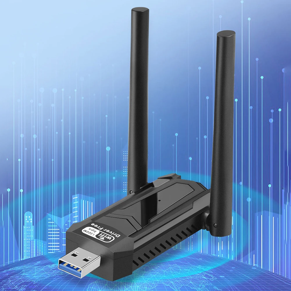 USB 네트워크 카드 고이득 안테나, 듀얼 밴드 2.4, 5Ghz 무선 네트워크 어댑터, PC 노트북 윈도우 XP 비스타 11/10, AC1300Mbps