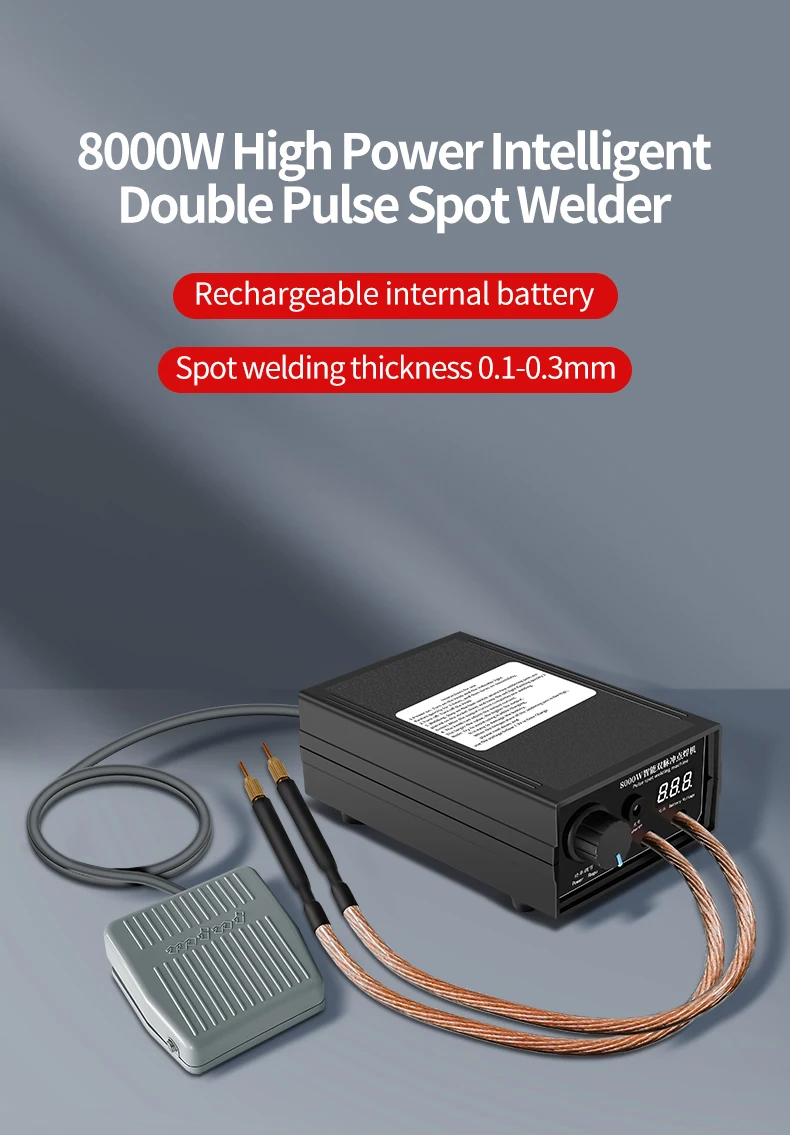 8000W Hochleistungs-DIY-Handpunktschweißgerät, tragbar, 0-1200A, 0,1mm, einstellbare Punktschweißmaschine für 18650-Akkus – Detail 1
