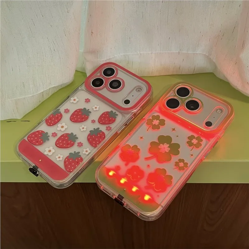 Change Color Luminous Call Light Up Flash Cute Strawberry Clover Phone Case Cover