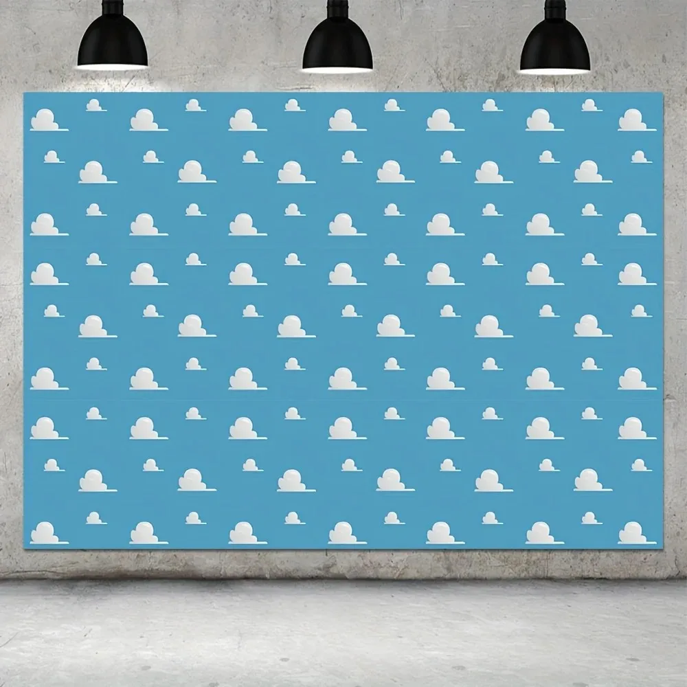 Cartoon Blue Sky and White Clouds Party Backdrop