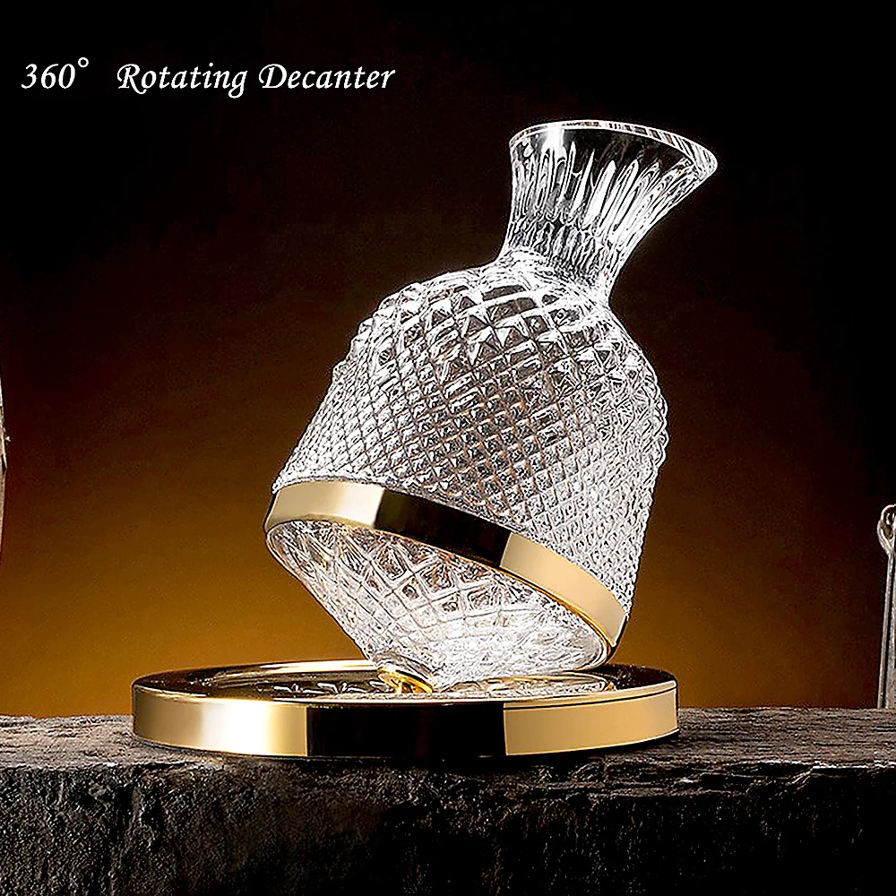 

High Grade Crystal Glass Decanter 360 Rotating Tumbler 1500ml Dispenser Champagne Whisky Wine Bottle Gift Bar Decorate Glassware