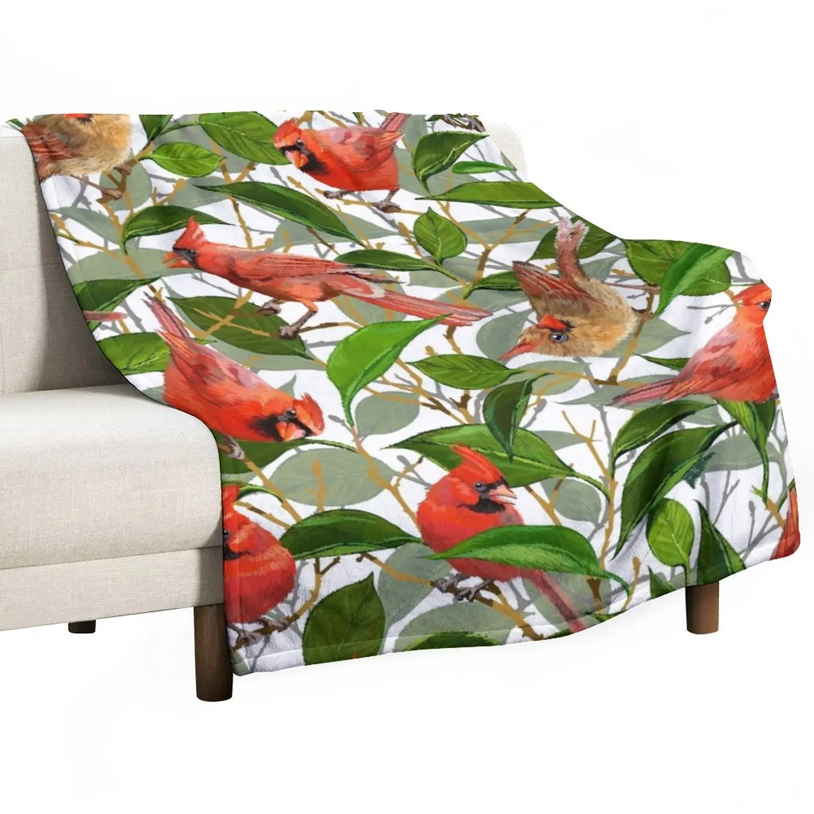 

Summer Cardinals | White Throw Blanket bed plaid Blankets For Bed Loose Blanket Decorative Blankets