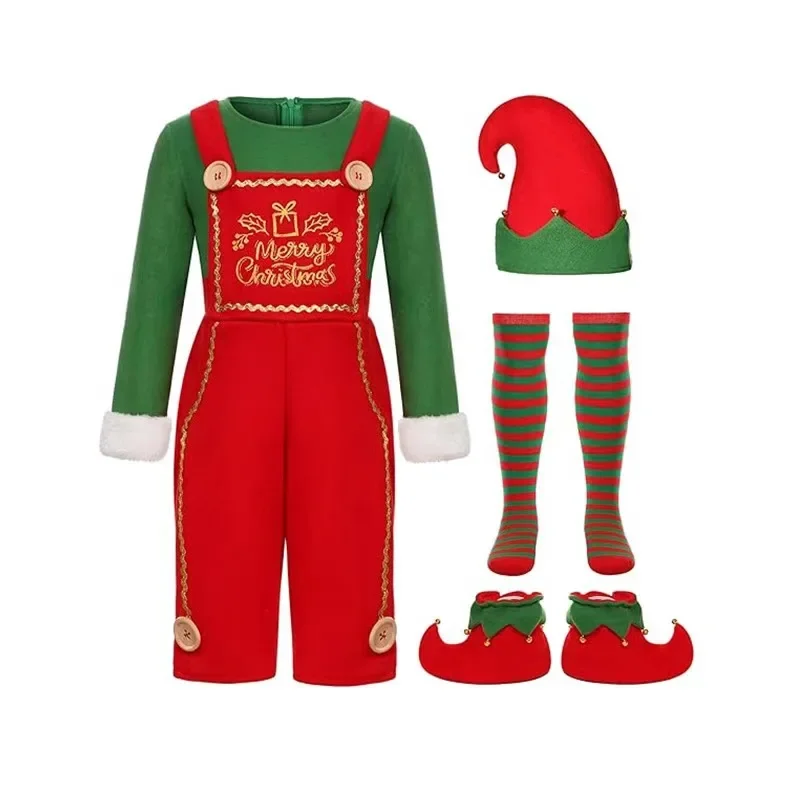 Cute Green Elf Costume Set for Kids Men Women - New Christmas New Year Family Party Festival Santa Claus Cosplay Outfit