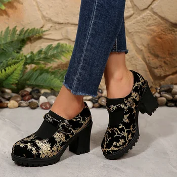 الربيع والخريف جولة رئيس مشبك عالية الكعب عارضة أحذية واحدة عصرية جديدة مريحة ودائمة الأحذية النسائية 5