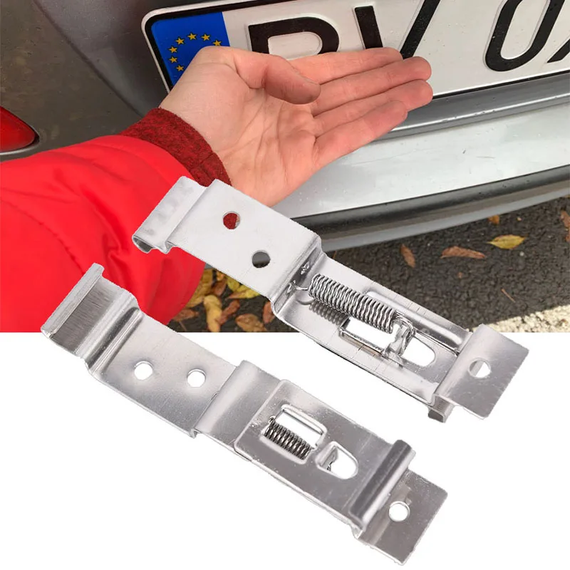 

2pcs Car License Plate Frame Holder Spring Loaded Stainless Steel Bracket Car License Clamps Truck Trailer Number Plate Clips