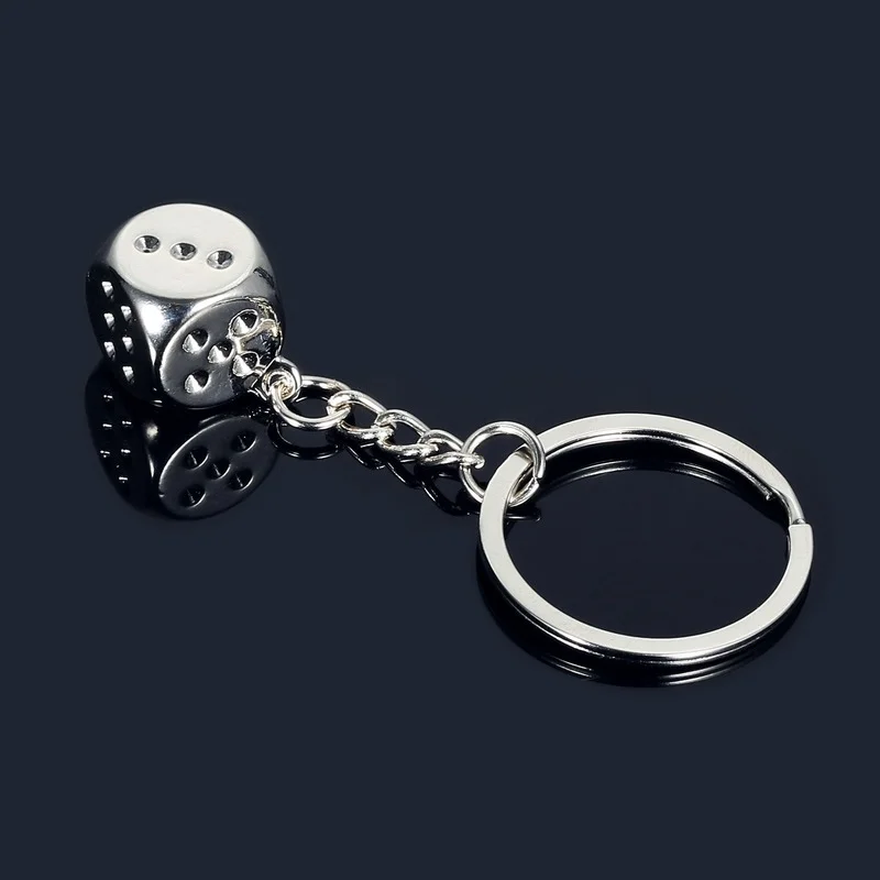 YEHJDSMD Dice Key Chain Metal Personality Dice Model Alloy Keychain 3D  Silver Dice Charm Pendant Keychain Gift Stainless Steel Good Luck Car Key  Ring