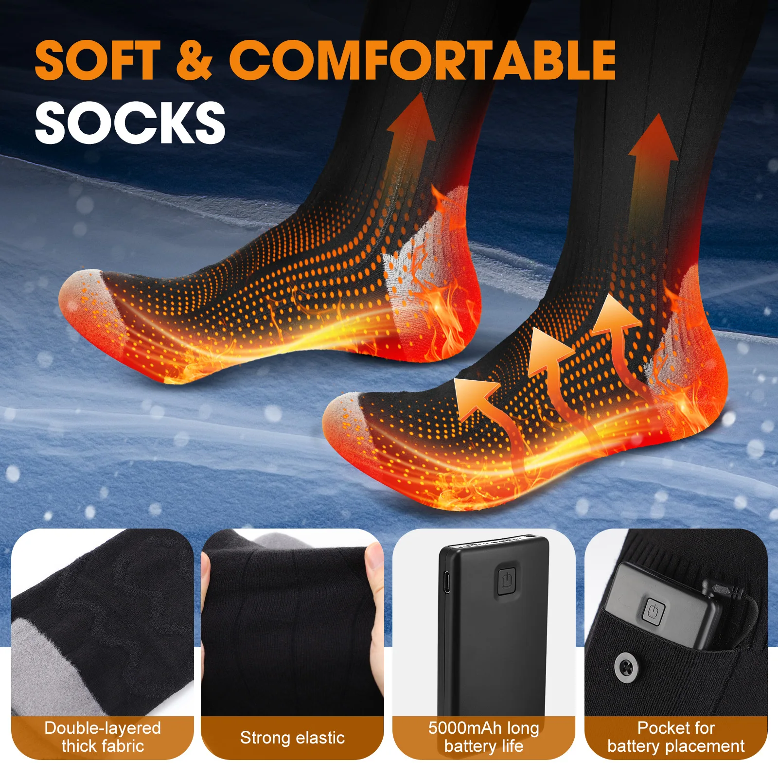 APP Control Heating Socks Rechargeable Anti-Cold Women Men Thermal Heated Foot Warmer Winter Warm Socks Outdoor Camping Ski