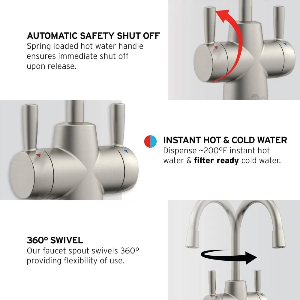 50 Instant Hot and Cold Water Dispenser System, 2-Handle Drinking Water Faucet in Satin Nickel with 2/3-Gallon,