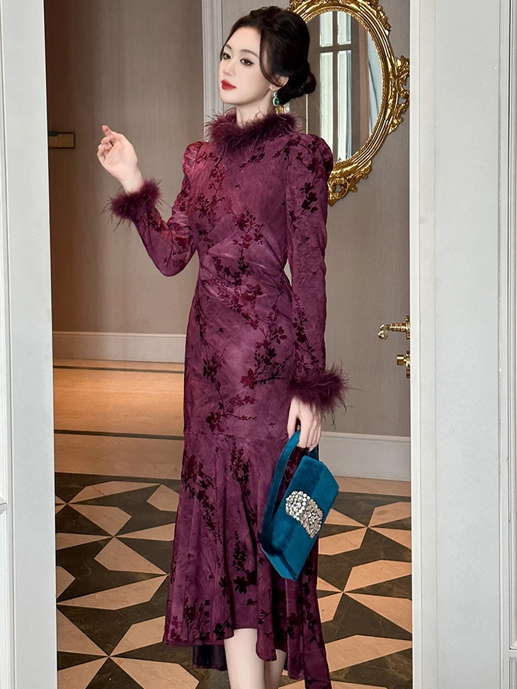 knee length dresses for ladies 2016 Luxury Evening Dress Blue And White Porcelain Cheongsam Qipao Dre –  Shopy Max main image 1