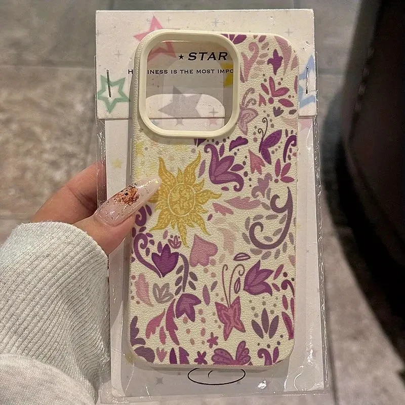Purple Sun Leaf Lichee Pattern Silicone Phone Case Cover
