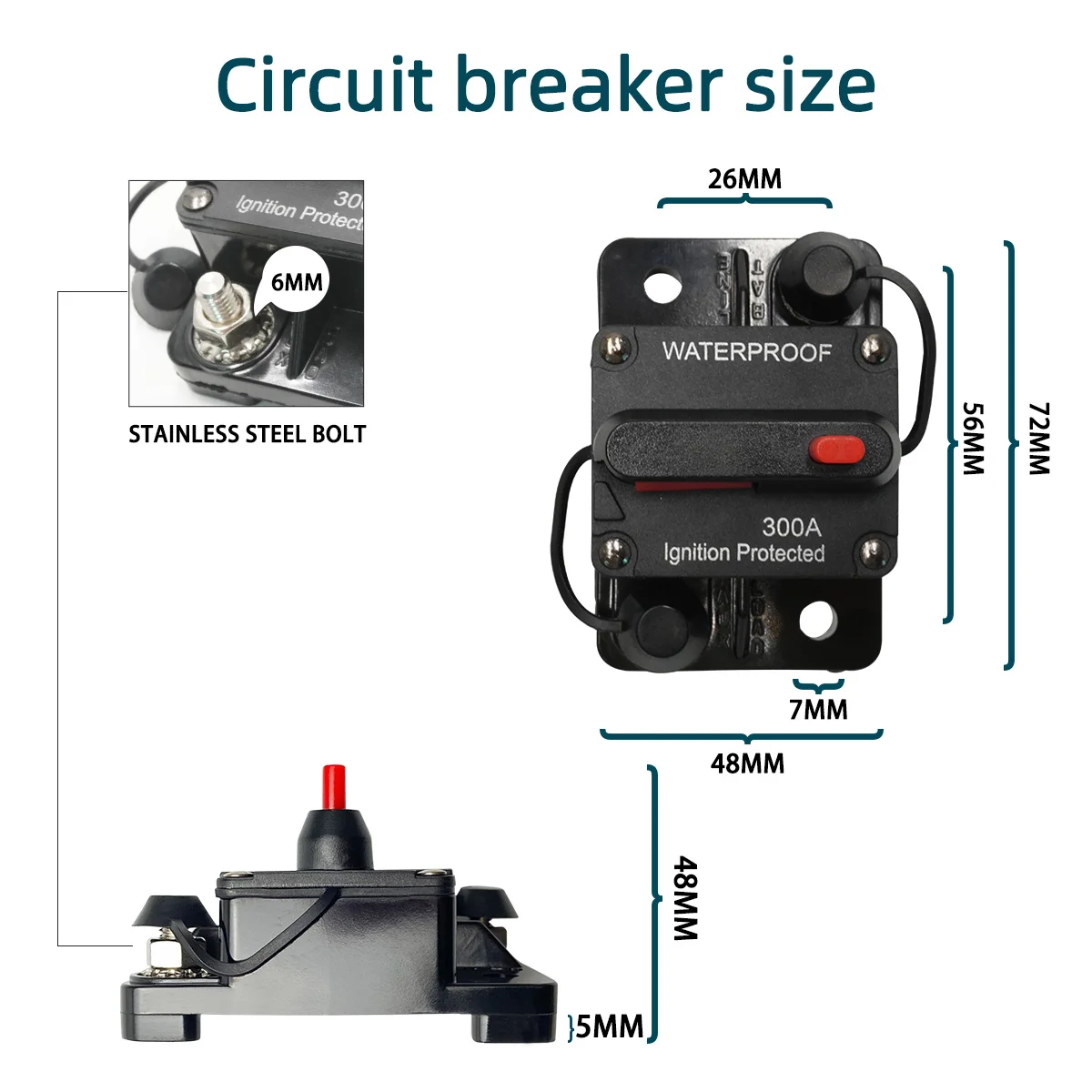 12v-48v Circuit Breaker 30a To 300a Power Protection Fuse Manual Reset Waterproof Car Boat Manual 300a 200a 150a 100a 50a 40a circuit breaker,resettable fuse
