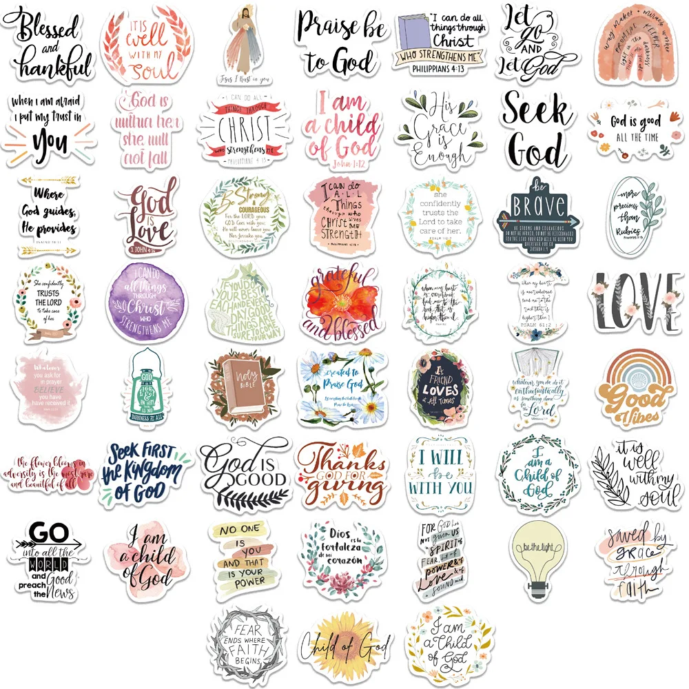 10/25/52pcs Jesus Phrase Graffiti Stickers Bible Verse Faith