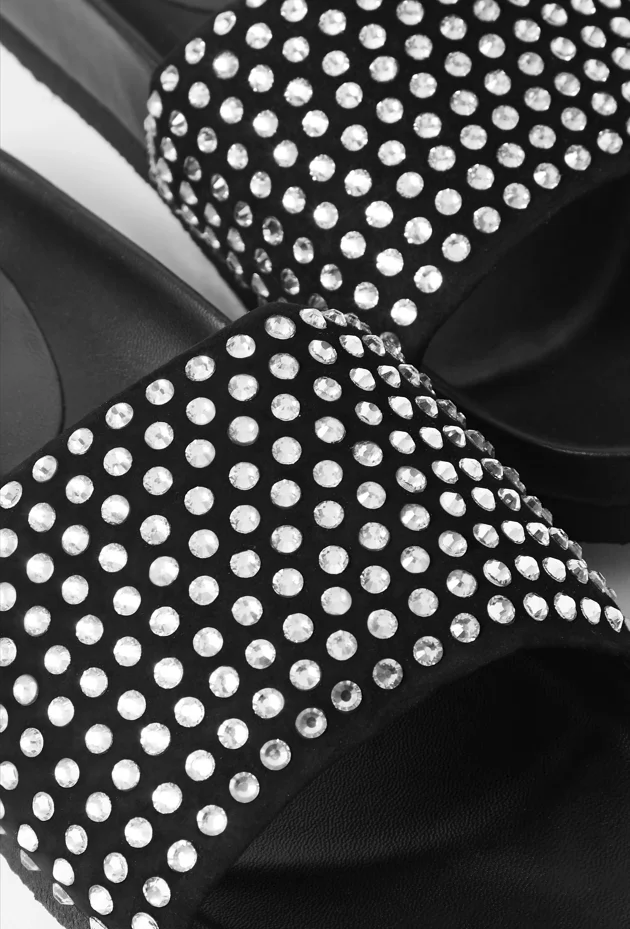 2023 Women's Shiny Rhinestone Slippers Trend Square Toe Open Toe Flat Shoes Ladies Outdoor Casual Non-slip Beach Slides Mujer