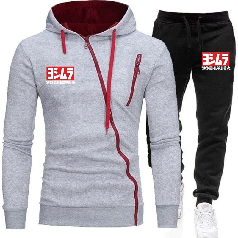 2024 New Men Yoshimura Autumn Hoodie Casual Style Pure Cotton Hoodie Comfortable Men Popular Diagonal Zip Print Solid Color Suit