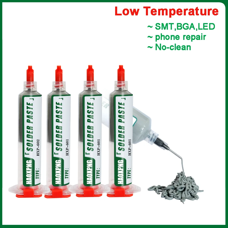 

Новый тип бессвинцовой паяльной пасты HAOXPNG в шприце низкотемпературный флюс для пайки светодиодный Sn42bi58 Smd ремонтная Оловянная паста