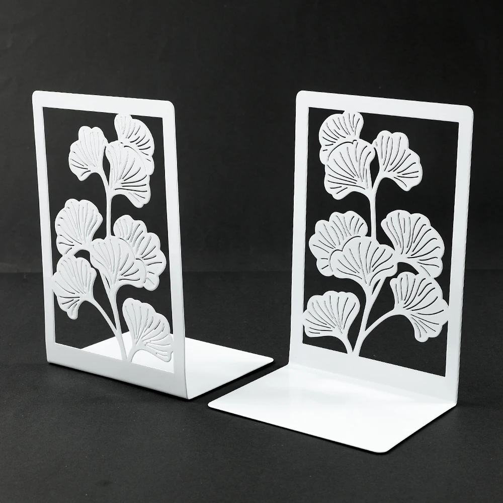 Book Organizer Book Holder 2Pcs Ginkgo Leaf Bookend Metal Bookends for Office Desktop Home