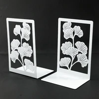 2Pcs Ginkgo Leaf Bookend Bring Luck Metal Bookends White Office Desktop Home for Book Lovers Office supplies Book Rack Bookshelf 2