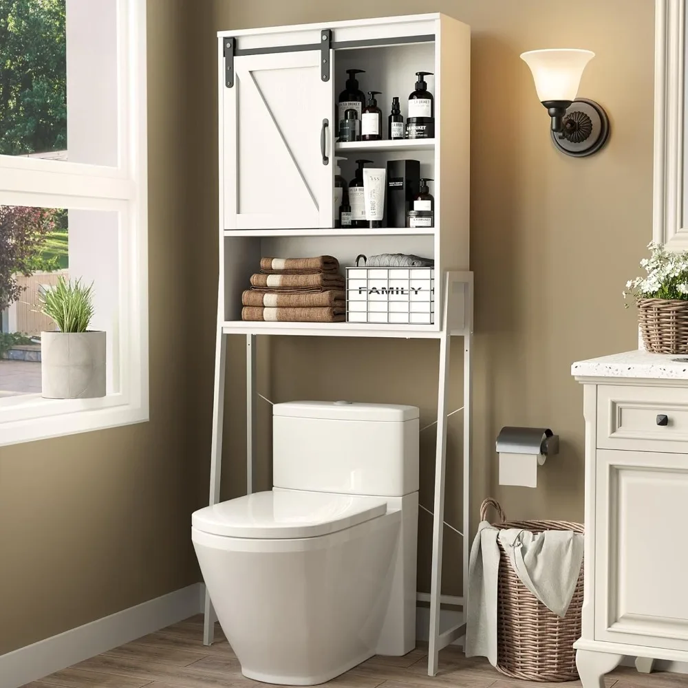 

Bathroom Organizer, with Adjustable Shelves & Sliding Barn Door,Bathroom Organizer