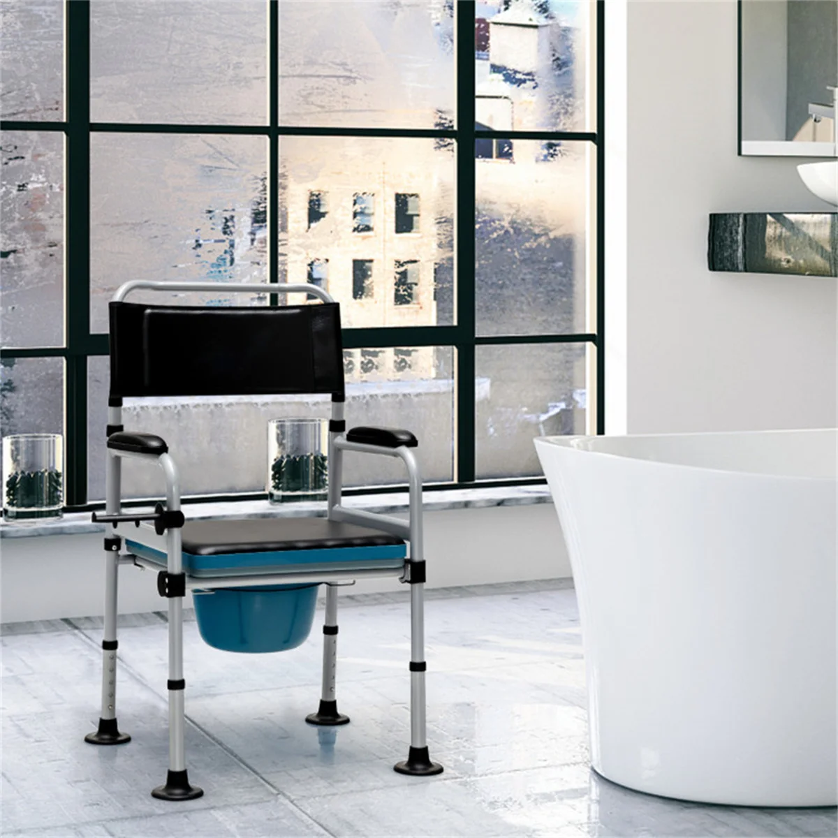 Raised Toilet Seat with Handles, Elevated Toilet Seat Stand Safety Frame, Adjustable Assist Shower Chair for Seniors