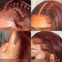 Perruques de cheveux humains ondulés HD brun rougeâtre 13x4 Lace Front, colorées, 13x6, en cheveux Remy vietnamiens, pré-épilées pour femmes 3